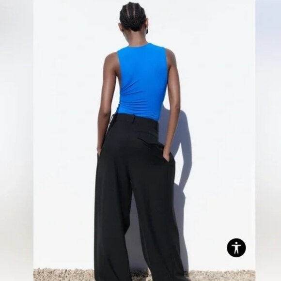 Zara Women Knotted Neckline Bodysuit - Size M - Blue - Picture 8 of 9